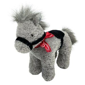Mary Meyer Horse Pony Plush Grey with Black Saddle and Traveller Ribbon